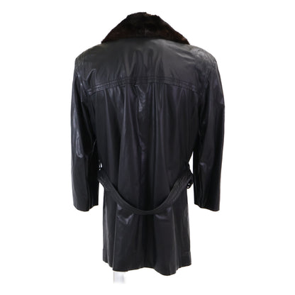 ZILLI 吉利 【美品】皮革水貂毛领 真丝内衬双排扣大衣