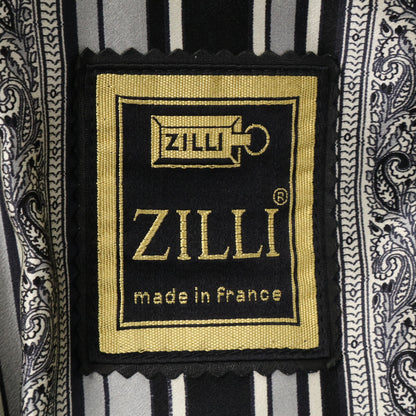 ZILLI ジリー 【美品】レザー ミンクファーカラー 裏地シルク総柄 ダブルブレスト コート