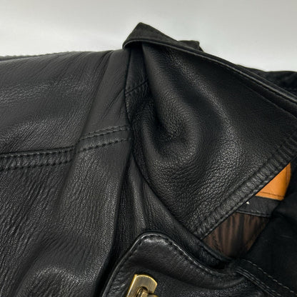 Salvatore Ferragamo Black Leather Suede Collar Gancini Button Leather Coat