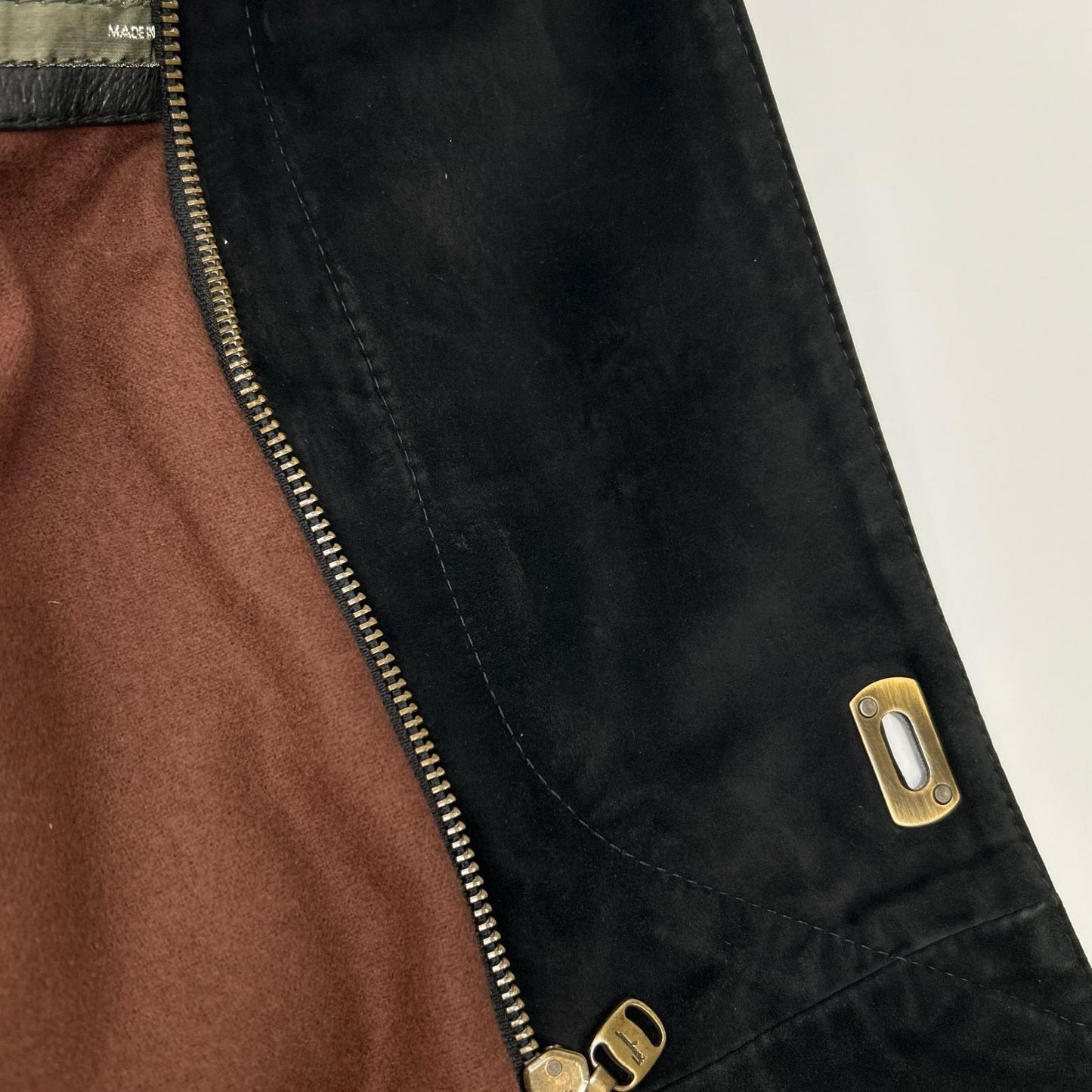 Salvatore Ferragamo Black Leather Suede Collar Gancini Button Leather Coat