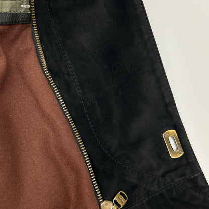 Salvatore Ferragamo Black Leather Suede Collar Gancini Button Leather Coat