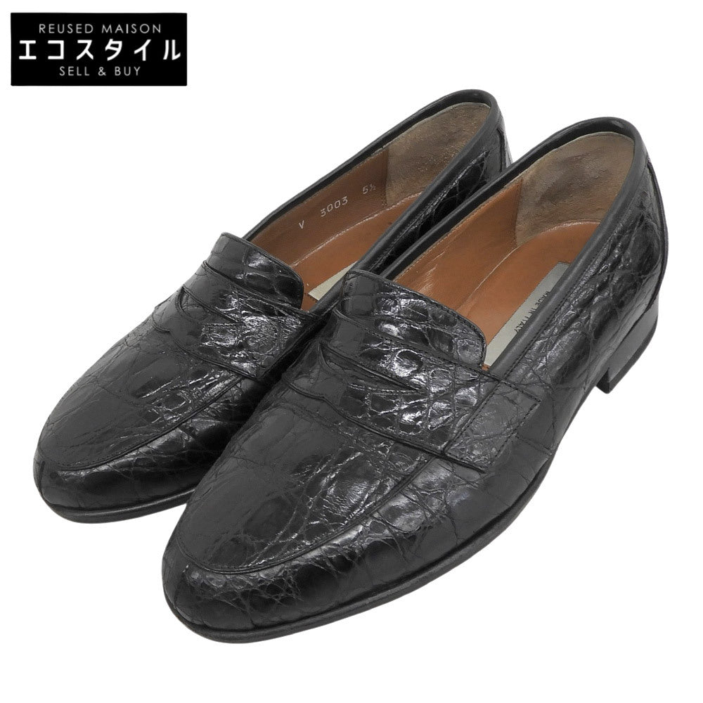 CESARE PACIOTTI Crocodile-embossed penny loafers, men's shoes, black, 5 1/2, shoes