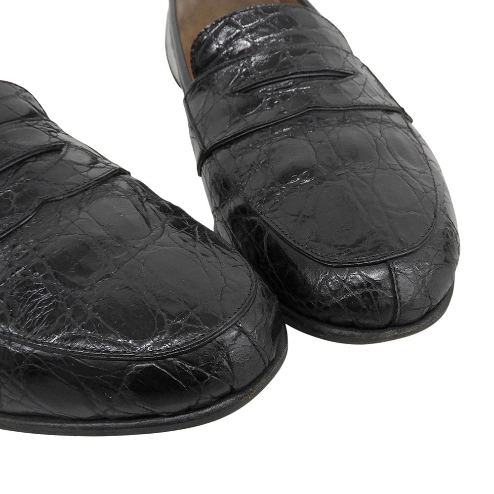 CESARE PACIOTTI Crocodile-embossed penny loafers, men's shoes, black, 5 1/2, shoes