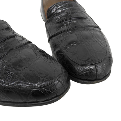 CESARE PACIOTTI Crocodile-embossed penny loafers, men's shoes, black, 5 1/2, shoes