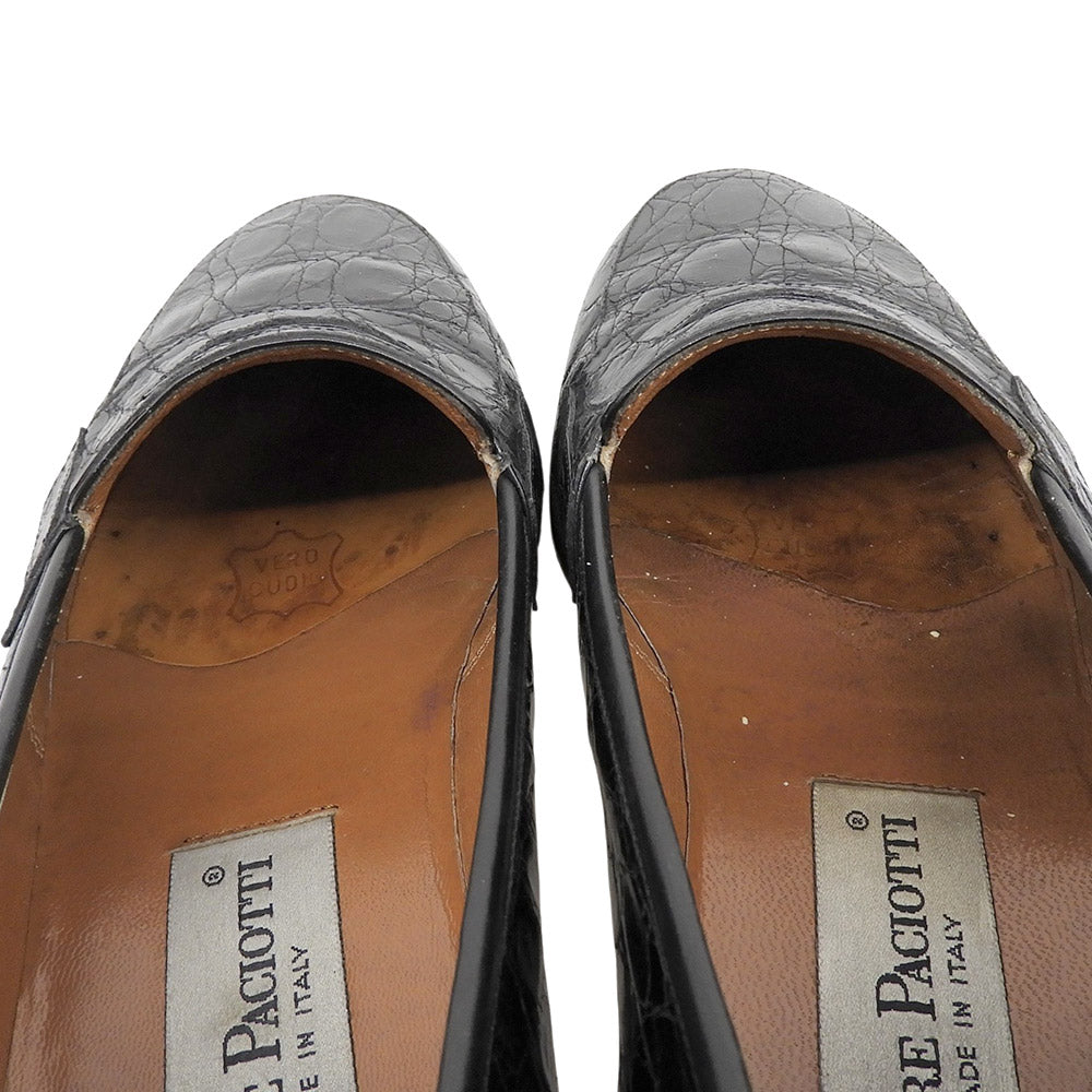 CESARE PACIOTTI Crocodile-embossed penny loafers, men's shoes, black, 5 1/2, shoes