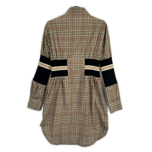 BURBERRY バーバリー 8036139 ティッシ期 ブラウン チェック コットン ニット切替 シャツワンピース ワンピース
