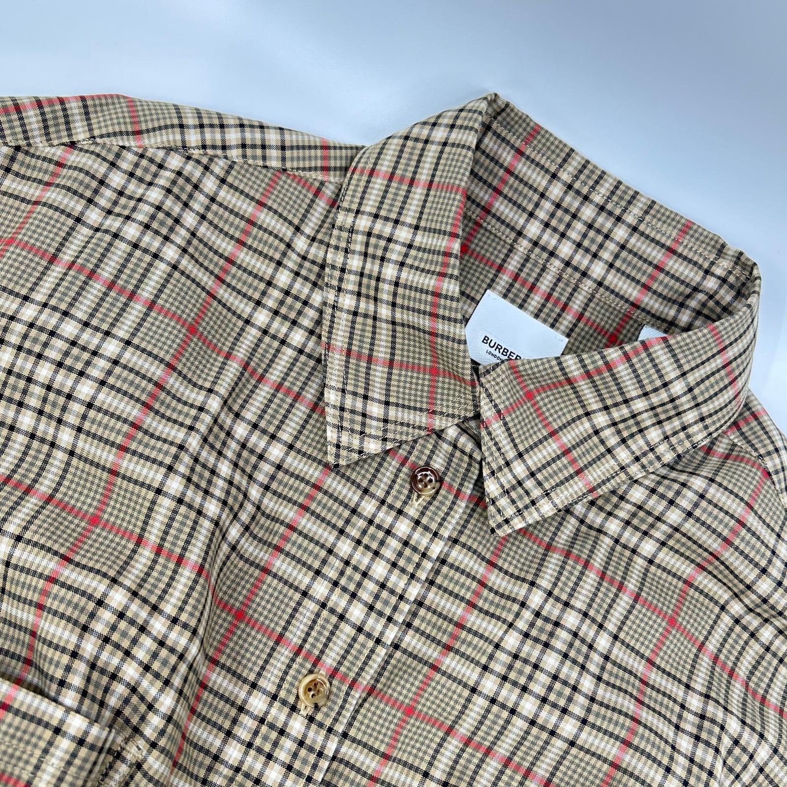 BURBERRY バーバリー 8036139 ティッシ期 ブラウン チェック コットン ニット切替 シャツワンピース ワンピース