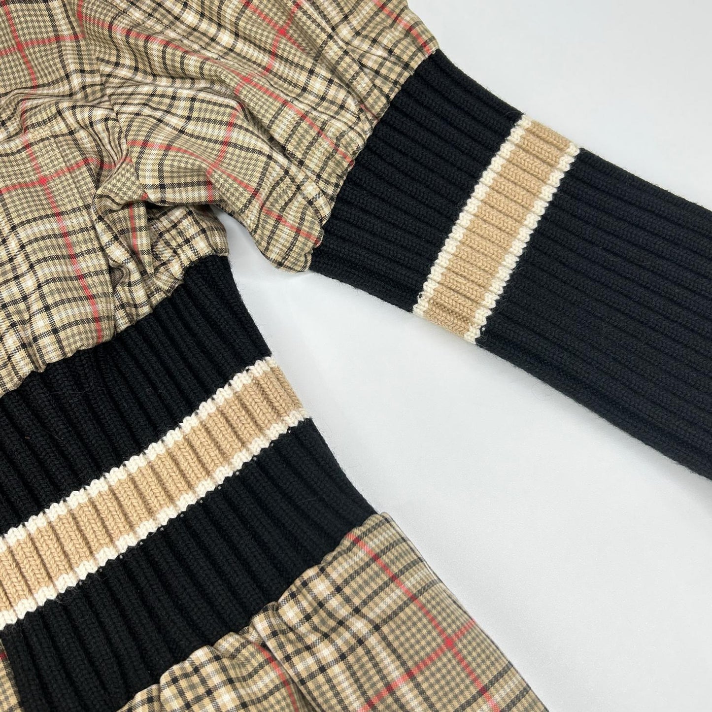 BURBERRY バーバリー 8036139 ティッシ期 ブラウン チェック コットン ニット切替 シャツワンピース ワンピース