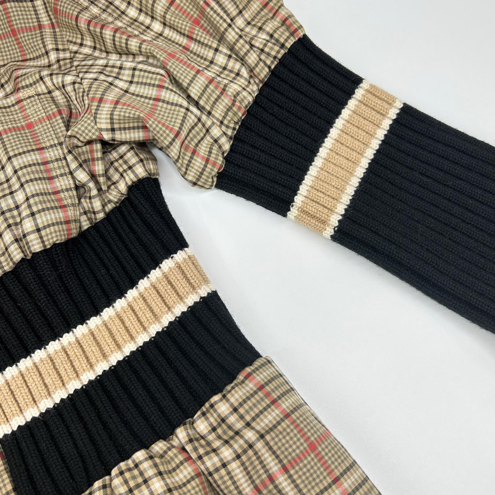 BURBERRY バーバリー 8036139 ティッシ期 ブラウン チェック コットン ニット切替 シャツワンピース ワンピース