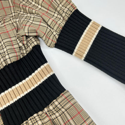 BURBERRY バーバリー 8036139 ティッシ期 ブラウン チェック コットン ニット切替 シャツワンピース ワンピース