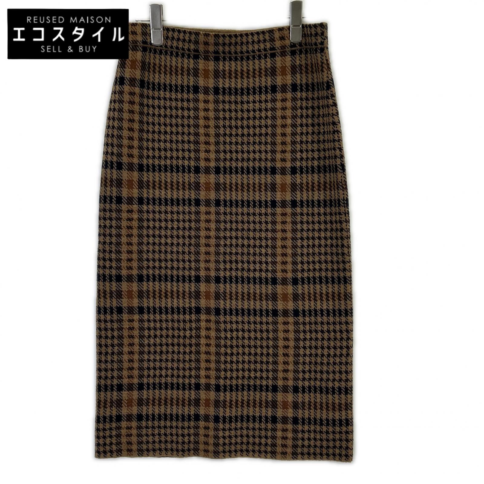 DRIES VAN NOTEN Brown Check Knit Skirt