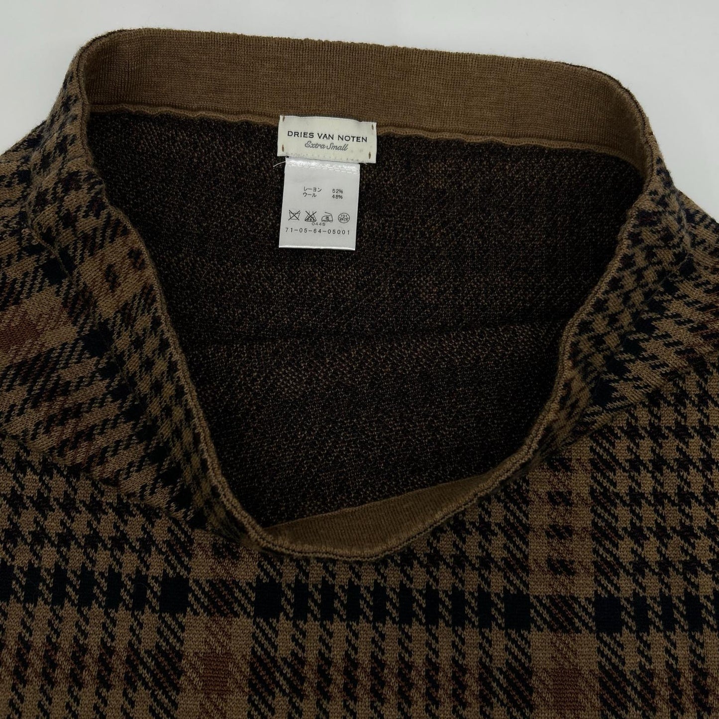 DRIES VAN NOTEN Brown Check Knit Skirt