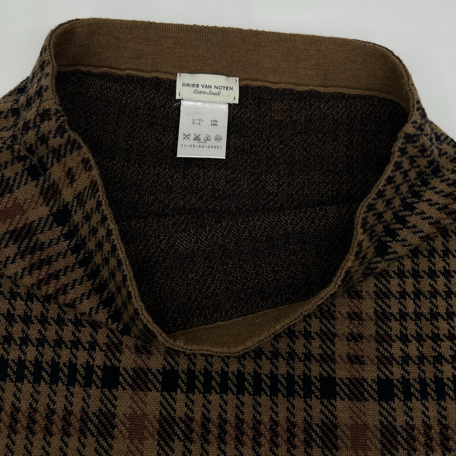DRIES VAN NOTEN Brown Check Knit Skirt