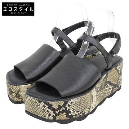 MANA Fine Condition Python-Design Platform Wedge Sandals Women's Black and Beige 39 522149 Shoes