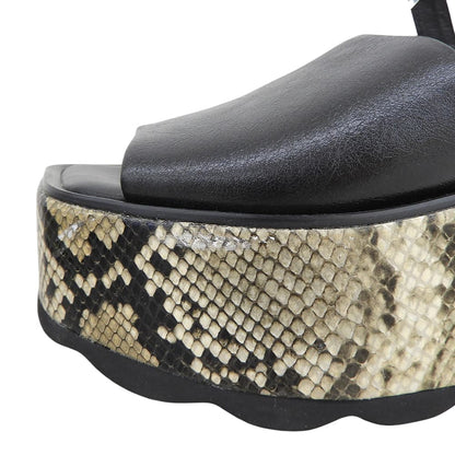 MANA Fine Condition Python-Design Platform Wedge Sandals Women's Black and Beige 39 522149 Shoes