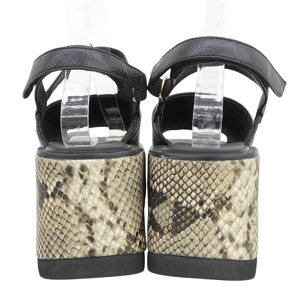 MANA Fine Condition Python-Design Platform Wedge Sandals Women's Black and Beige 39 522149 Shoes
