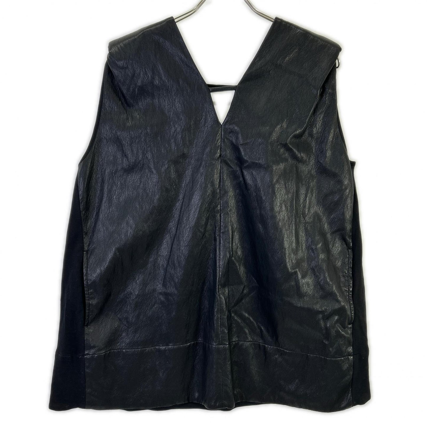PRANK PROJECT プランクプロジェクト 31251315121 ブラック Front Leather Boxy V Neck Top トップス