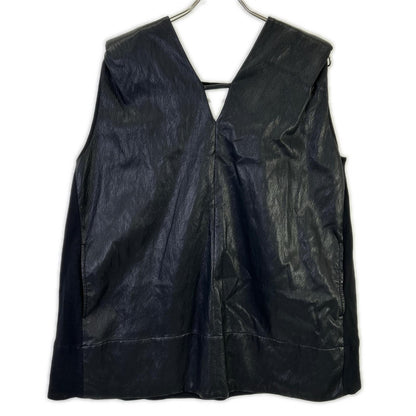 PRANK PROJECT プランクプロジェクト 31251315121 ブラック Front Leather Boxy V Neck Top トップス