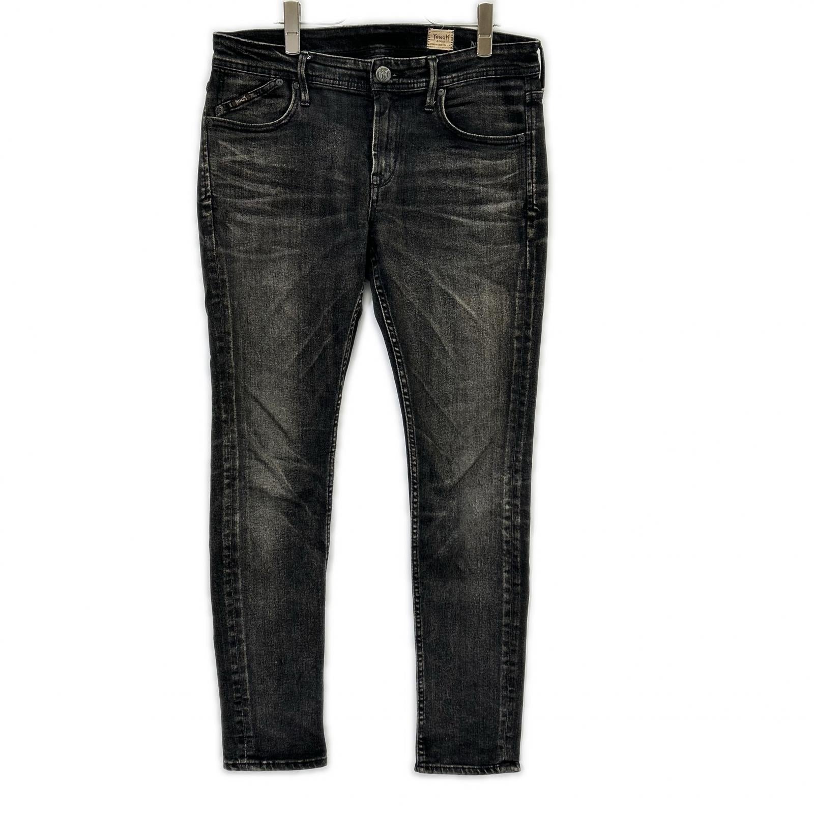 YANUK ヤヌーク 57213004 ブラック ニール ウォッシュ加工 ストレッチ タイトスリム デニムパンツ ボトムス