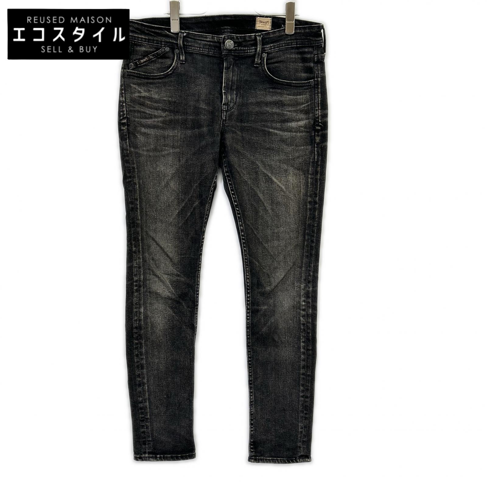 YANUK ヤヌーク 57213004 ブラック ニール ウォッシュ加工 ストレッチ タイトスリム デニムパンツ ボトムス