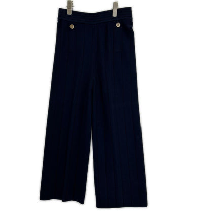 CAROLINA HERRERA キャロライナヘレラ ネイビー シルバー ボタン付き ストレッチワイドパンツ ボトムス