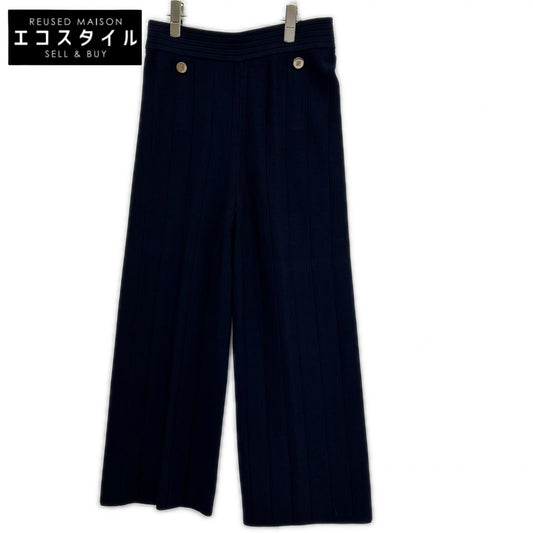 CAROLINA HERRERA キャロライナヘレラ ネイビー シルバー ボタン付き ストレッチワイドパンツ ボトムス
