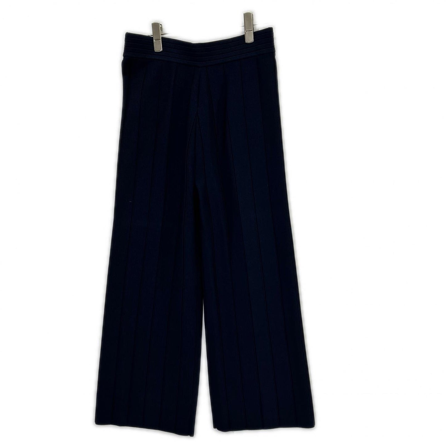CAROLINA HERRERA キャロライナヘレラ ネイビー シルバー ボタン付き ストレッチワイドパンツ ボトムス