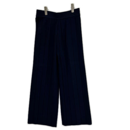 CAROLINA HERRERA キャロライナヘレラ ネイビー シルバー ボタン付き ストレッチワイドパンツ ボトムス