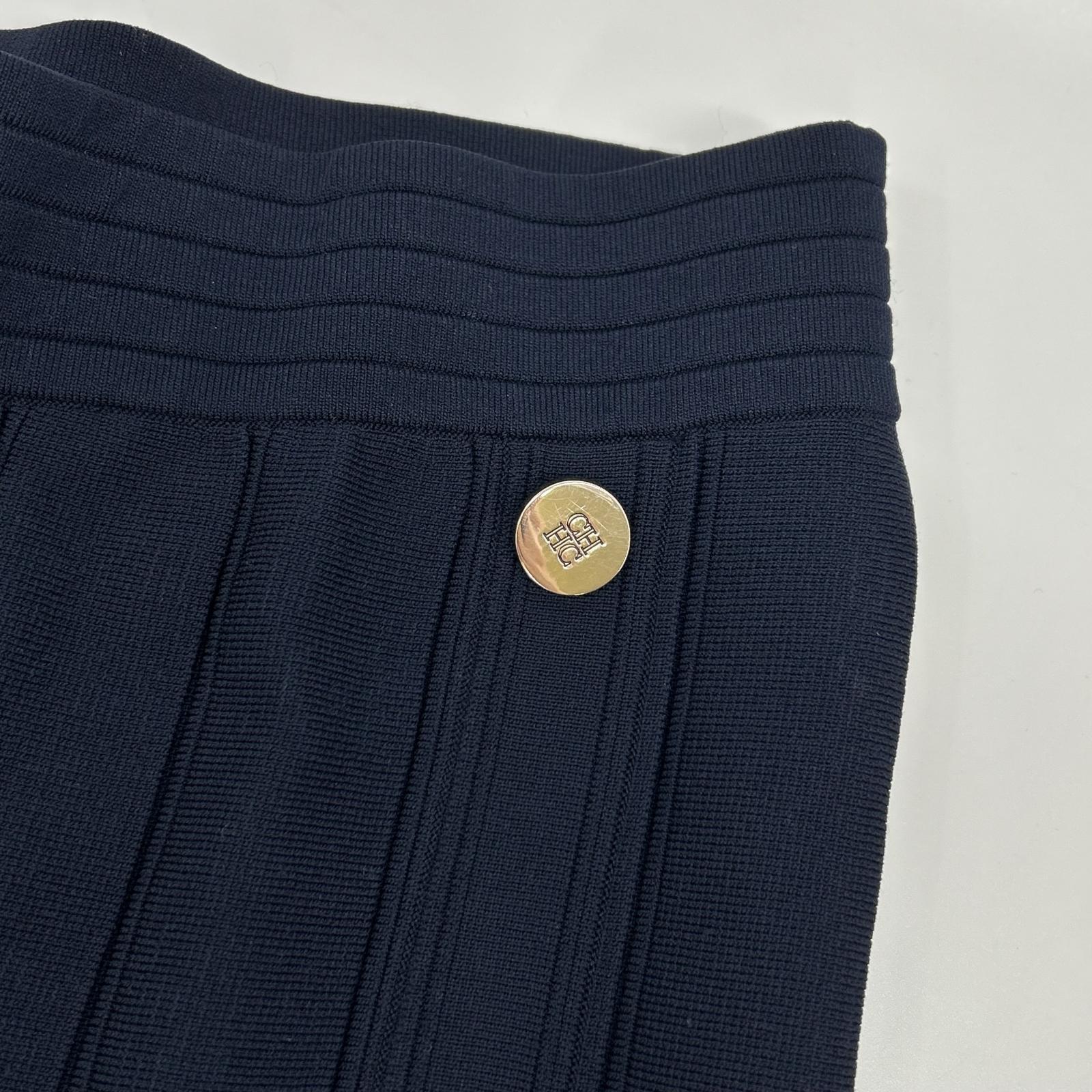 CAROLINA HERRERA Carolina Herrera Navy Stretch Wide-Leg Pants with Silver Buttons Bottoms