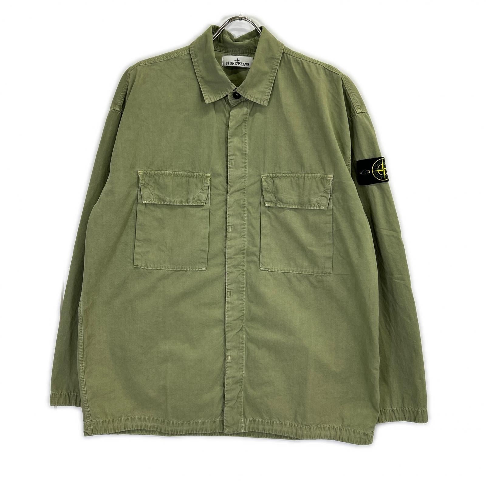 STONE ISLAND ストーンアイランド 7815115WN カーキ Overshirt ロゴワッペン ウォッシュ加工 長袖シャツ トップス