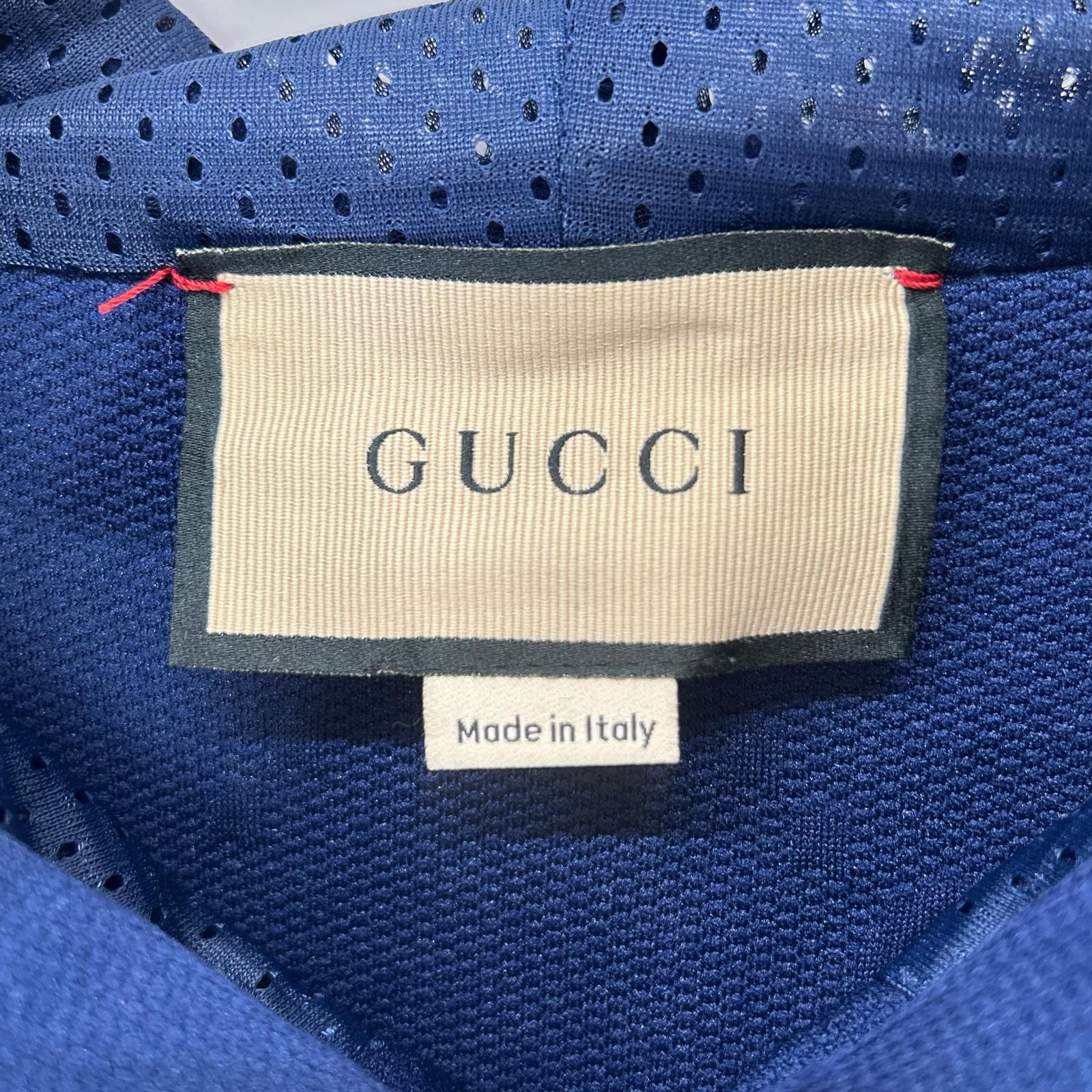 GUCCI グッチ 676100 ネイビー×イエロー GGロゴ ジャカード プルオーバーフーディ トップス