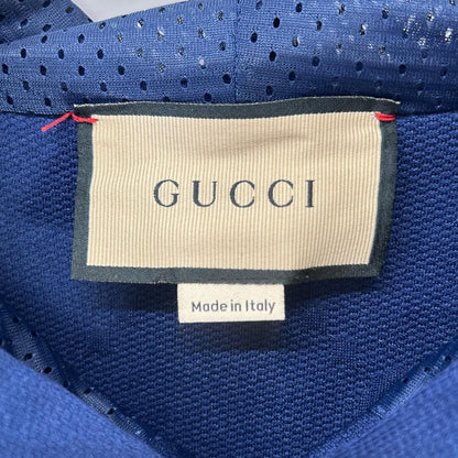 GUCCI グッチ 676100 ネイビー×イエロー GGロゴ ジャカード プルオーバーフーディ トップス
