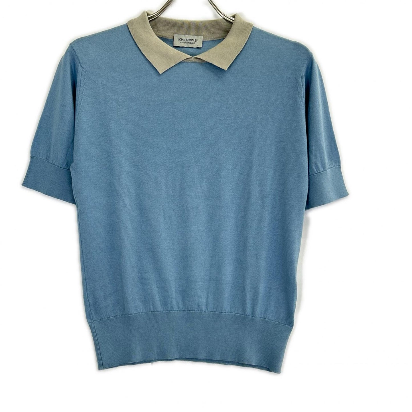 JOHN SMEDLEY ジョンスメドレー ブルー×ベージュ アイランドコットン クレリック ツートーンニットポロシャツ トップス