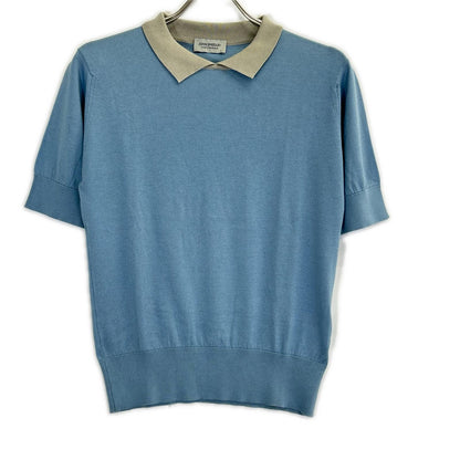 JOHN SMEDLEY ジョンスメドレー ブルー×ベージュ アイランドコットン クレリック ツートーンニットポロシャツ トップス