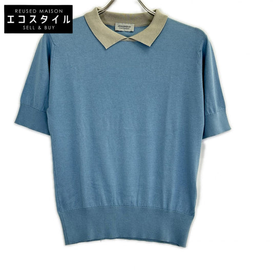 JOHN SMEDLEY ジョンスメドレー ブルー×ベージュ アイランドコットン クレリック ツートーンニットポロシャツ トップス