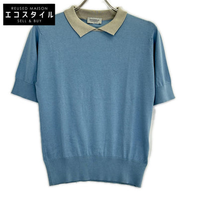 JOHN SMEDLEY ジョンスメドレー ブルー×ベージュ アイランドコットン クレリック ツートーンニットポロシャツ トップス