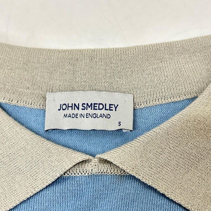 JOHN SMEDLEY ジョンスメドレー ブルー×ベージュ アイランドコットン クレリック ツートーンニットポロシャツ トップス
