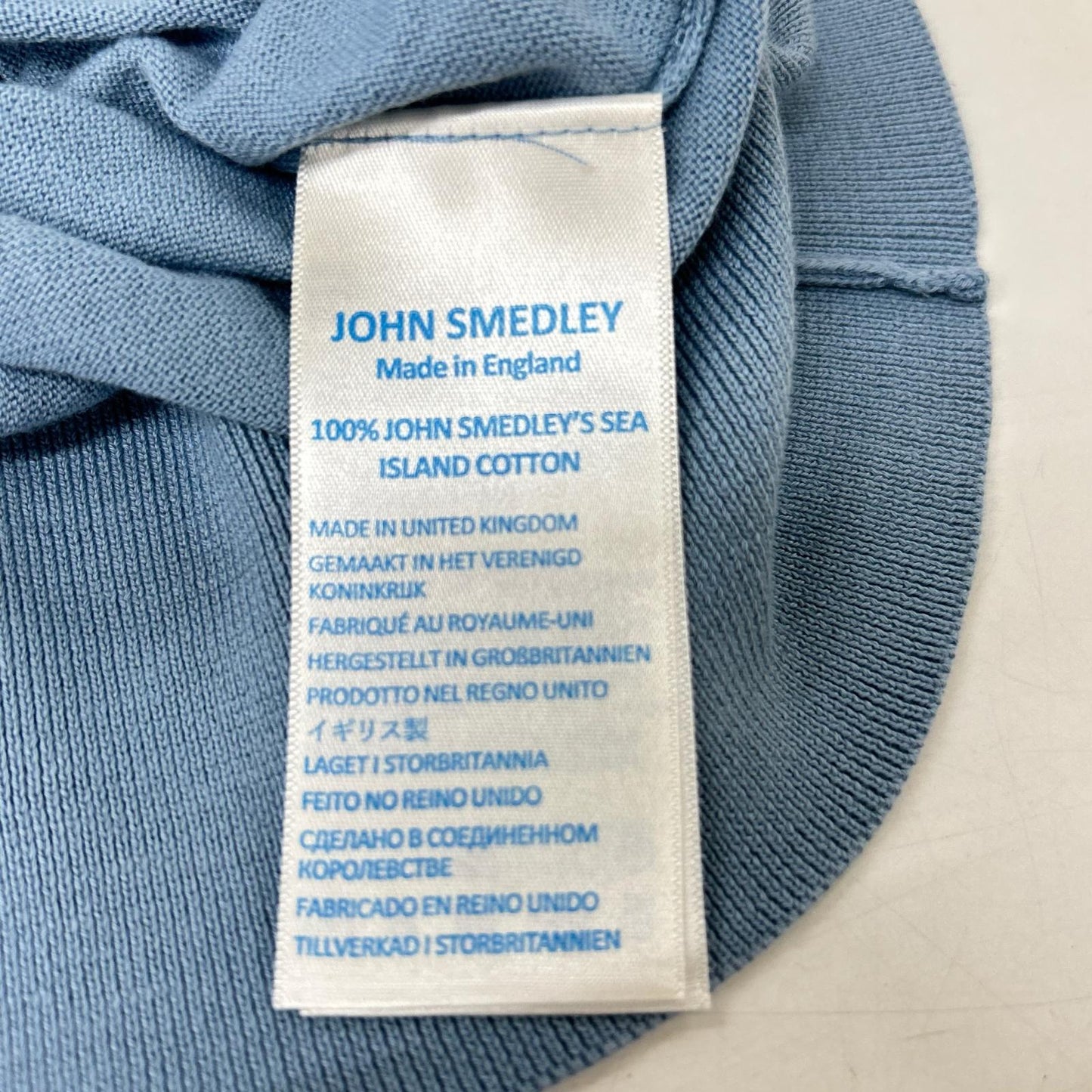 JOHN SMEDLEY ジョンスメドレー ブルー×ベージュ アイランドコットン クレリック ツートーンニットポロシャツ トップス