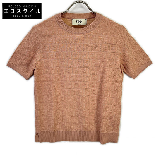 FENDI フェンディ FZY934 24年製 ピンク ズッカ柄 クルーネック S/Sニットトップス トップス