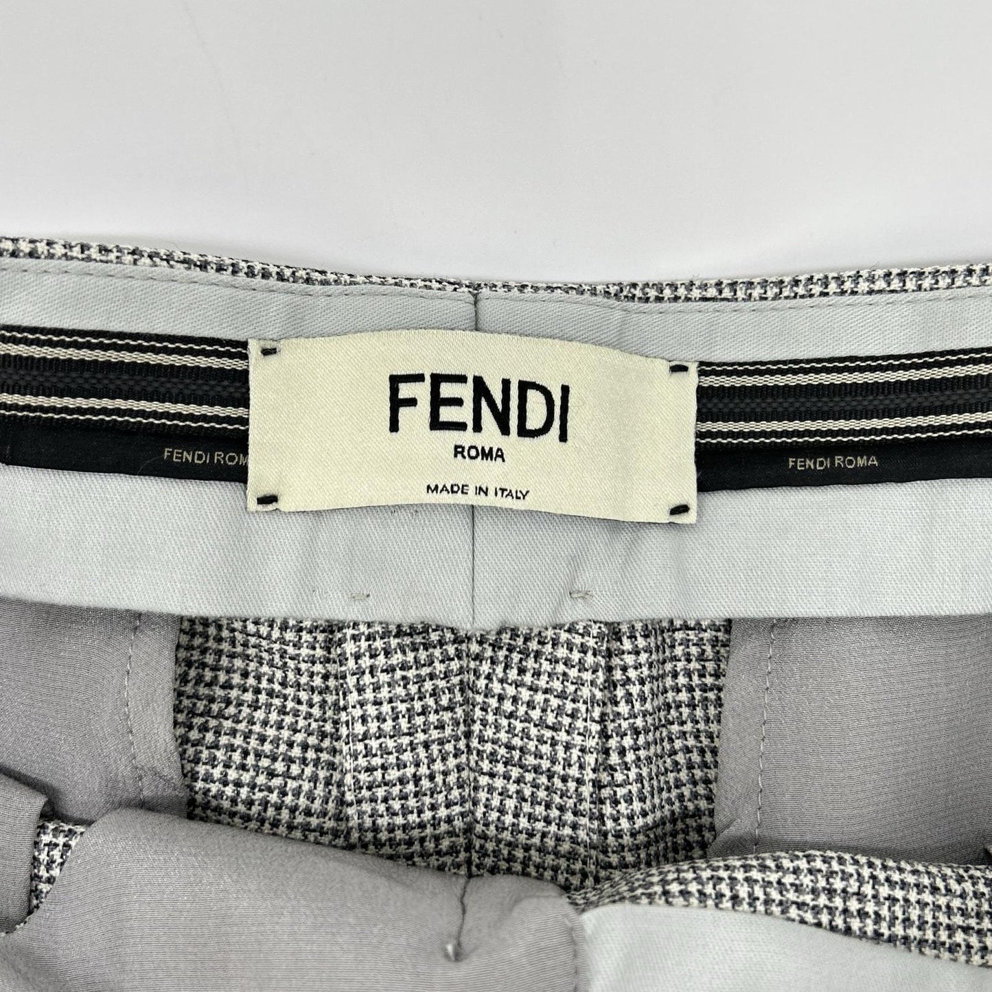FENDI フェンディ FR6608 24年製 ホワイト×ブラック チェック バレルレックパンツ ボトムス