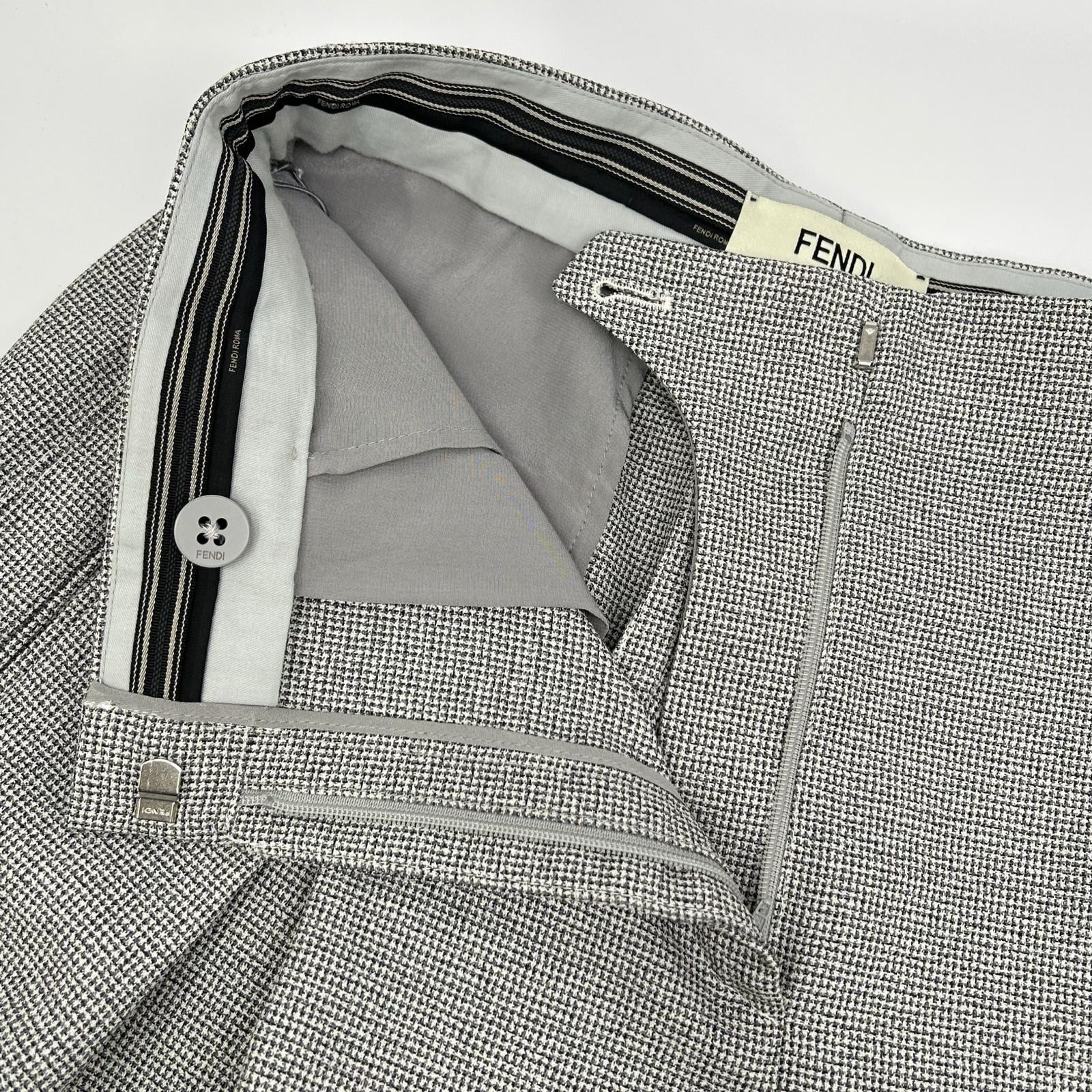 FENDI フェンディ FR6608 24年製 ホワイト×ブラック チェック バレルレックパンツ ボトムス