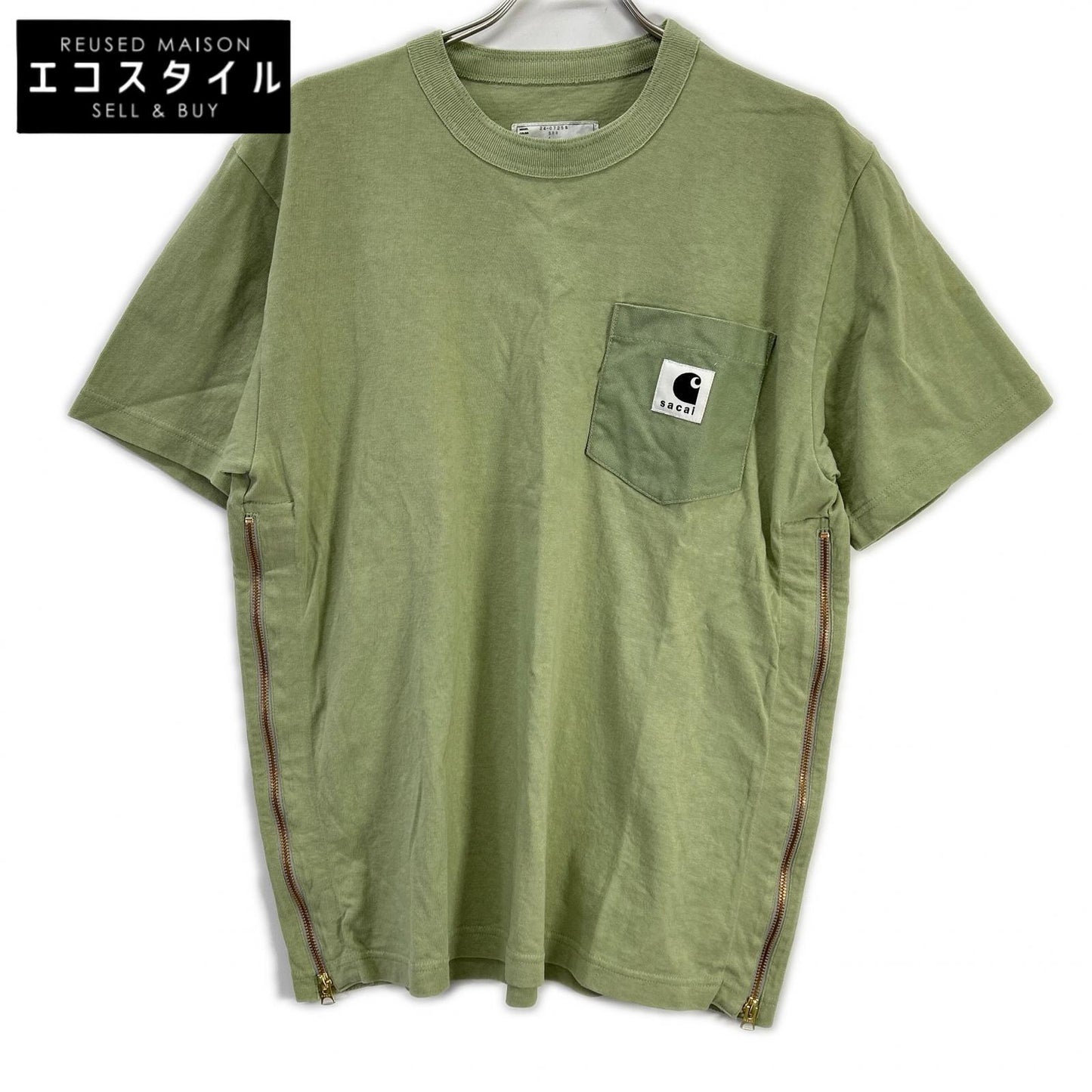 sacai サカイ 【×カーハート】24-0725S グリーン サイドジップポケットTシャツ トップス