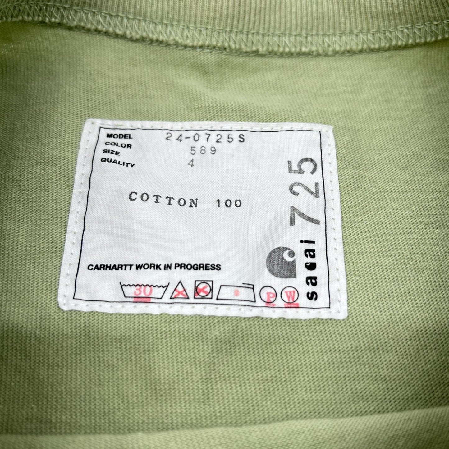 sacai サカイ 【×カーハート】24-0725S グリーン サイドジップポケットTシャツ トップス