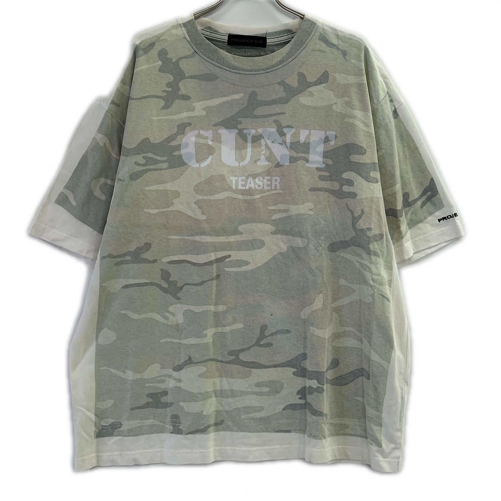 PROJECT G/R プロジェクトジーアール ホワイト×グリーン CAMO TROMPE-L'OEIL T-SHIRT トップス