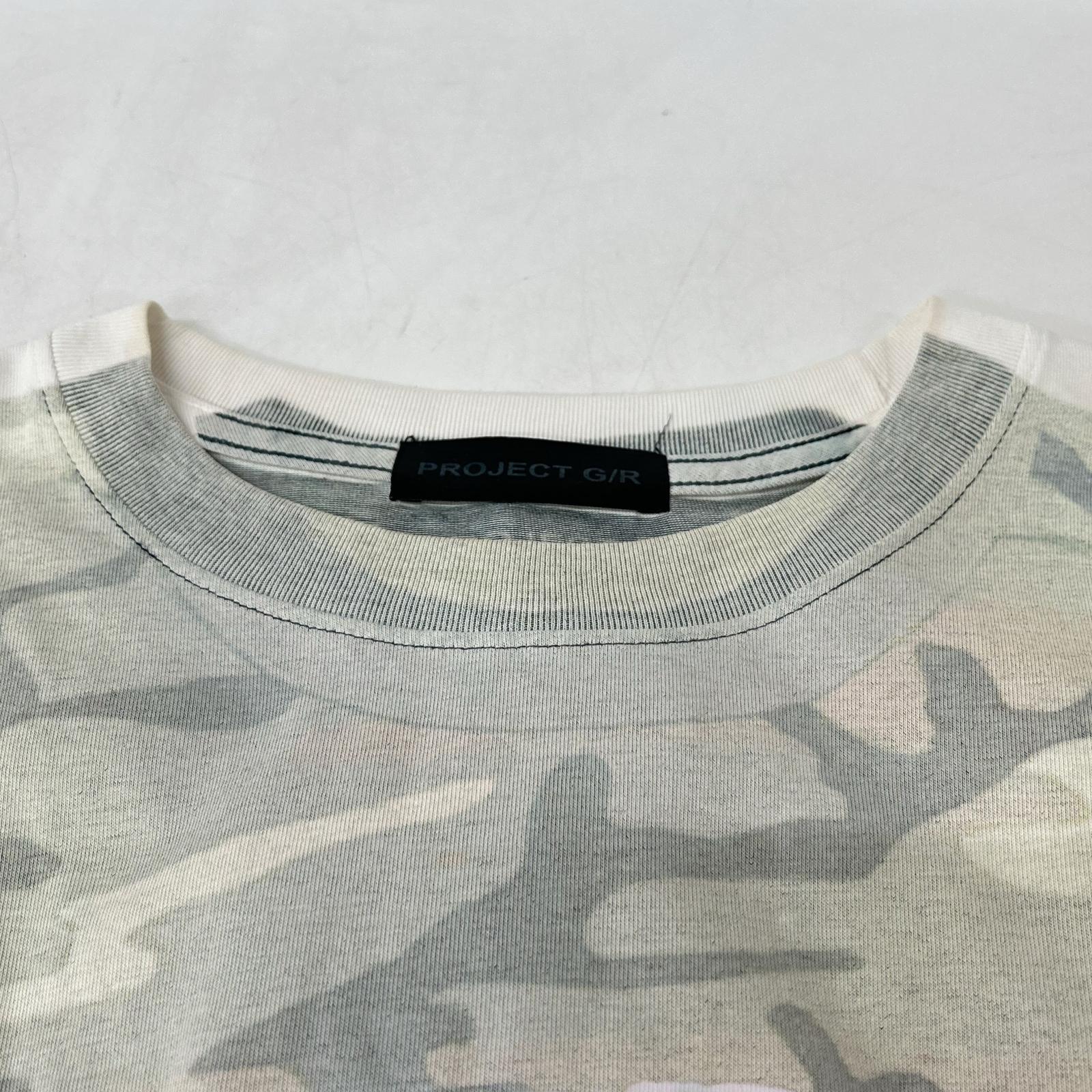 PROJECT G/R プロジェクトジーアール ホワイト×グリーン CAMO TROMPE-L'OEIL T-SHIRT トップス