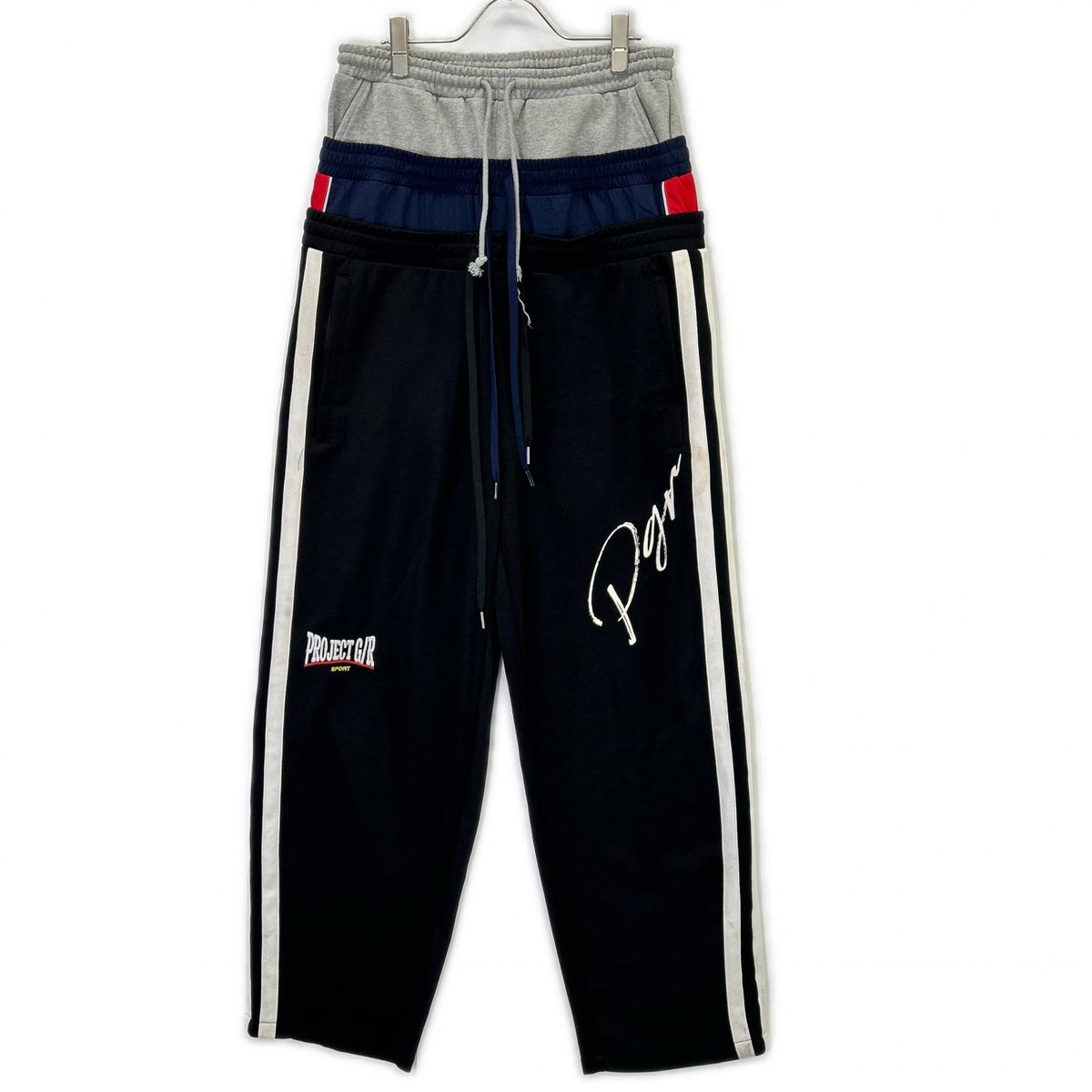 PROJECT G/R プロジェクトジーアール ブラック 3 LAYERED TRACK PANTS ボトムス