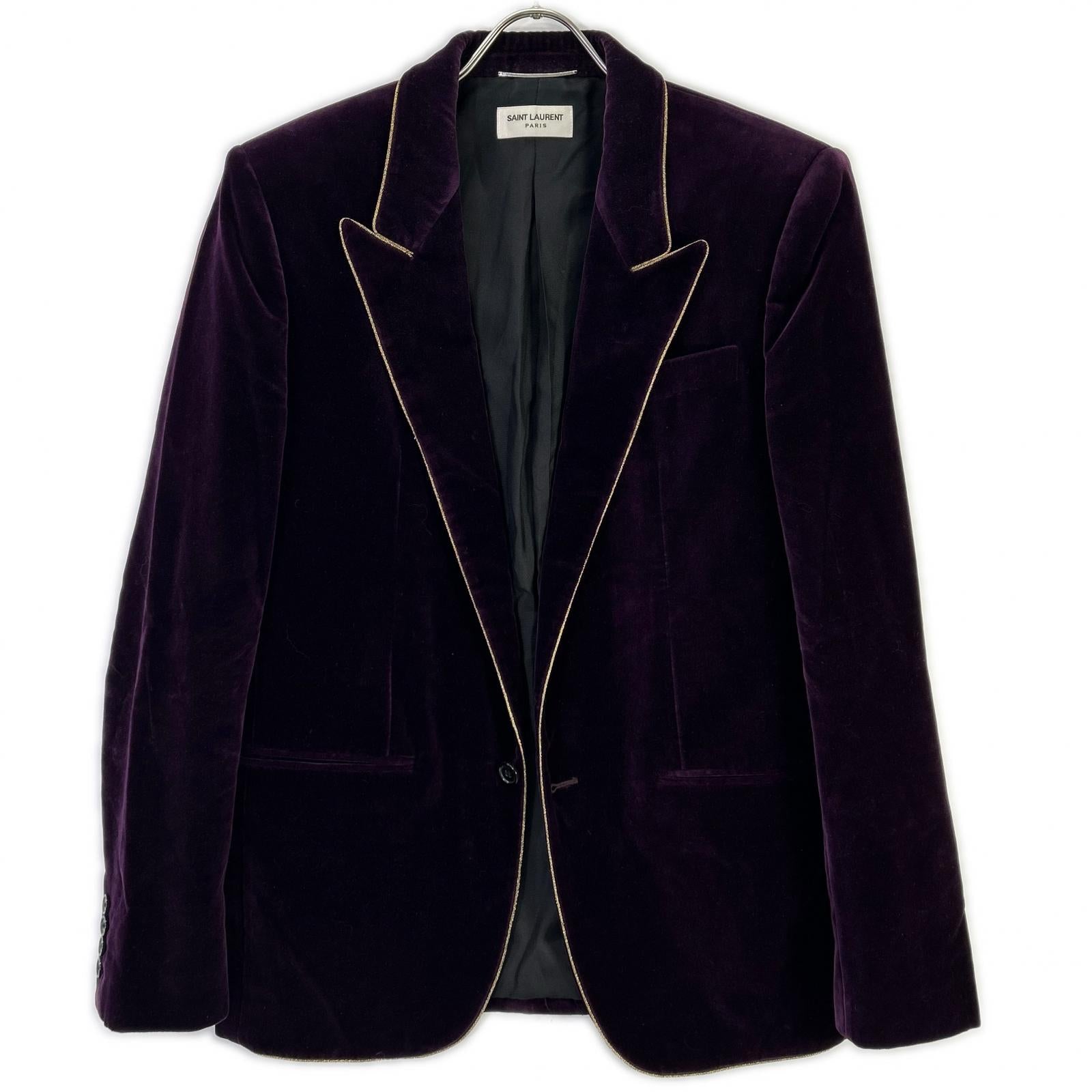 SAINT LAURENT PARIS サンローランパリ 689562 21年製 パープル ベロア 1B ピークドラペル パイリング テーラードジャケット ジャケット