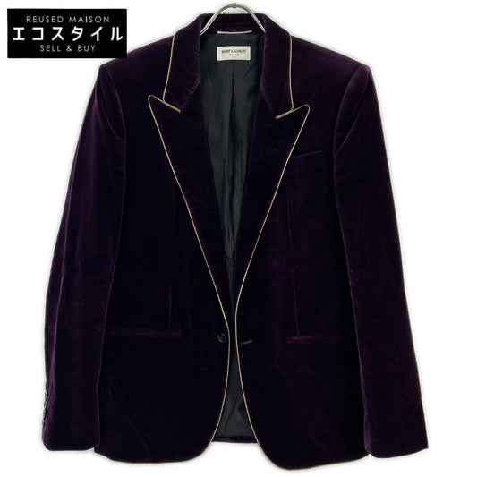 SAINT LAURENT PARIS Saint Laurent Paris 689562 21 model purple velvet 1B peak-lapel pinstriped tailored jacket