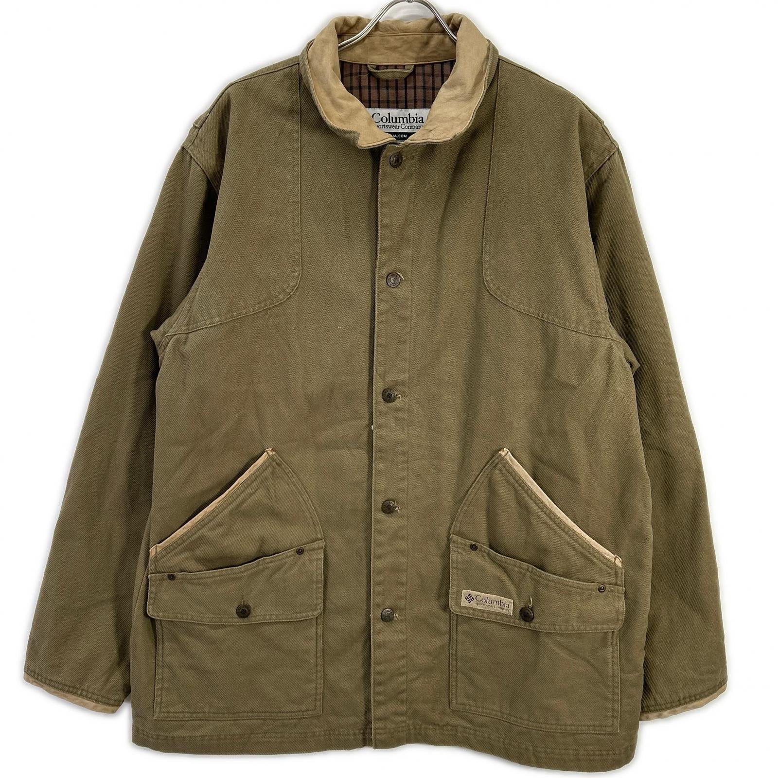 columbia コロンビア グリーン コットン レザー切り替え ハンディングジャケット ジャケット