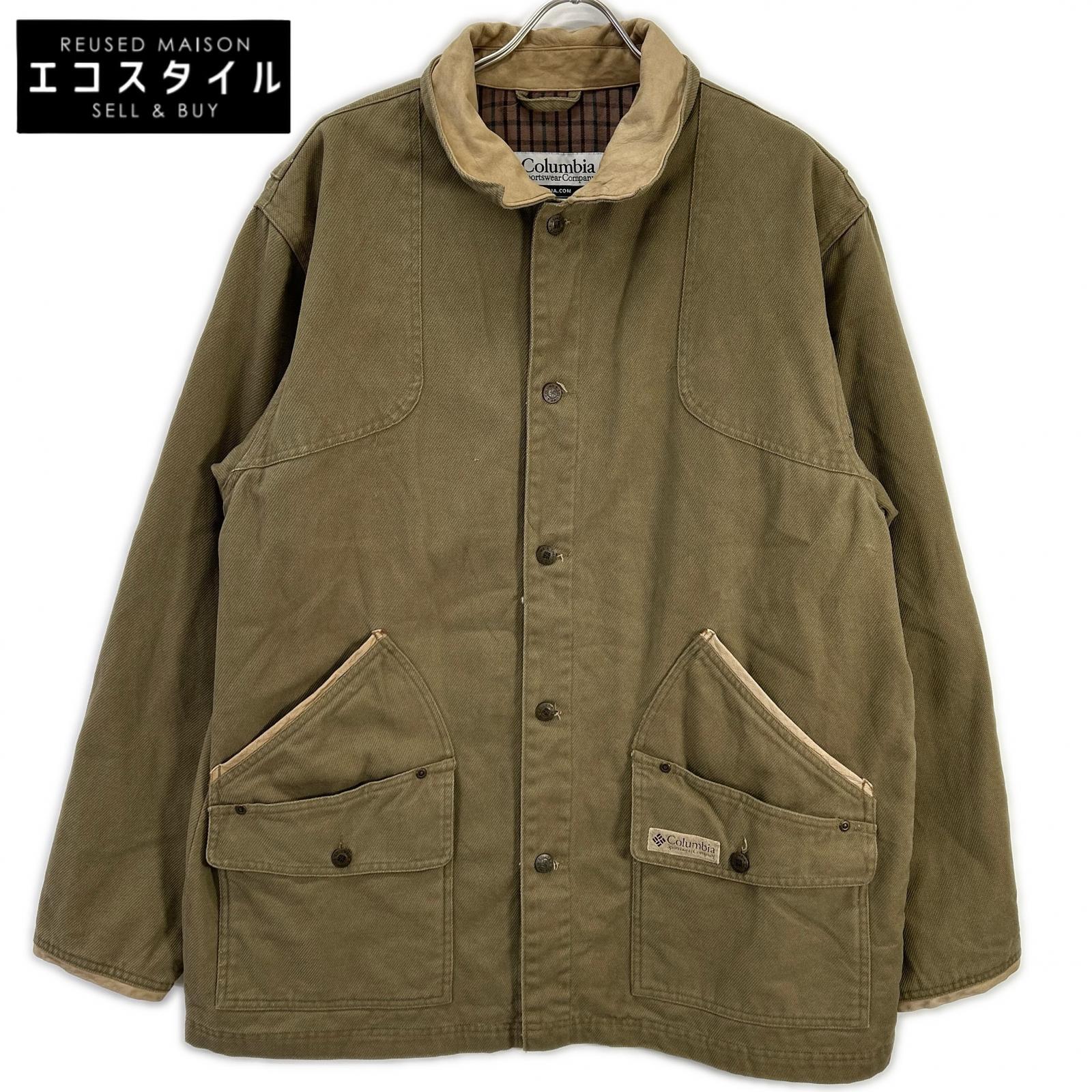 columbia コロンビア グリーン コットン レザー切り替え ハンディングジャケット ジャケット